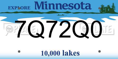 7Q72Q0 Minnesota License Plate
