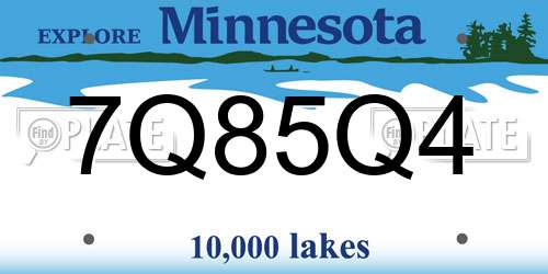 7Q85Q4 Minnesota License Plate