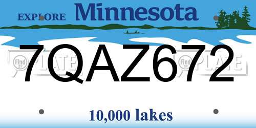 7QAZ672 Minnesota License Plate