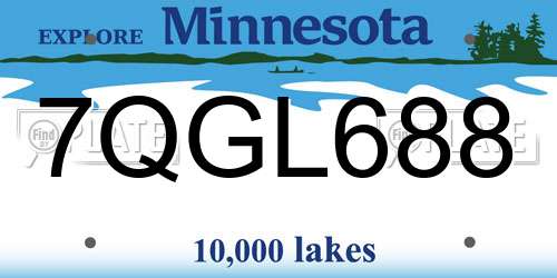 7QGL688 Minnesota License Plate