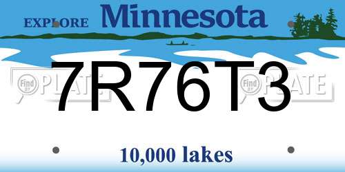 7R76T3 Minnesota License Plate