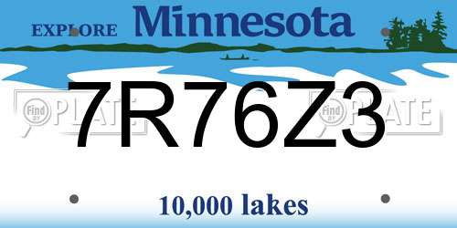 7R76Z3 Minnesota License Plate