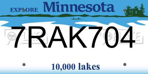 7RAK704 Minnesota License Plate