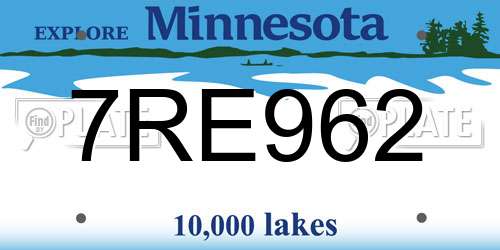 7RE962 Minnesota License Plate