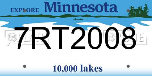 7RT2008 Minnesota License Plate