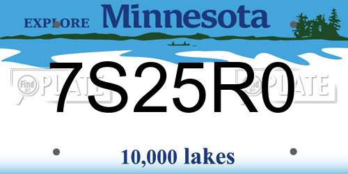 7S25R0 Minnesota License Plate