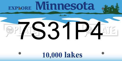 7S31P4 Minnesota License Plate