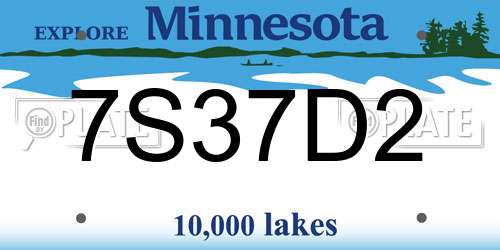 7S37D2 Minnesota License Plate