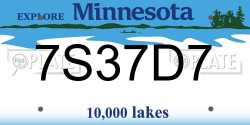7S37D7 Minnesota License Plate