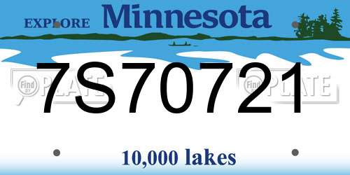 7S70721 Minnesota License Plate
