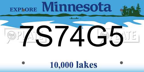 7S74G5 Minnesota License Plate