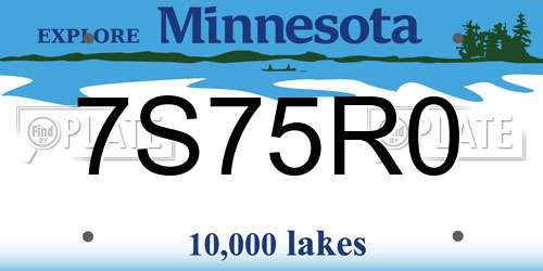7S75R0 Minnesota License Plate