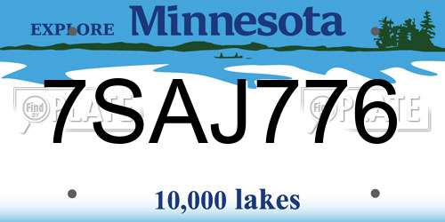 7SAJ776 Minnesota License Plate