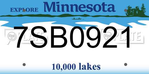 7SB0921 Minnesota License Plate