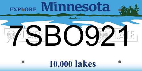 7SBO921 Minnesota License Plate