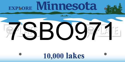 7SBO971 Minnesota License Plate