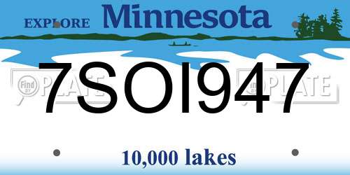 7SOI947 Minnesota License Plate
