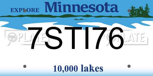 7STI76 Minnesota License Plate
