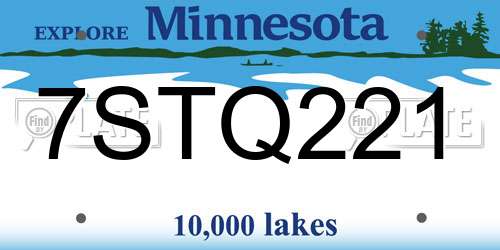 7STQ221 Minnesota License Plate