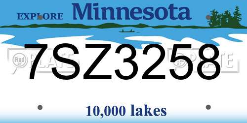 7SZ3258 Minnesota License Plate