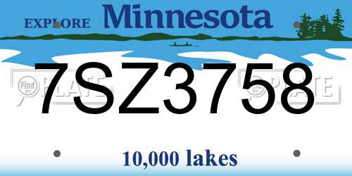 7SZ3758 Minnesota License Plate