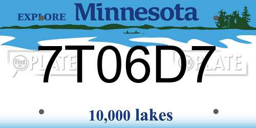 7T06D7 Minnesota License Plate
