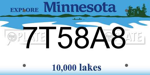 7T58A8 Minnesota License Plate