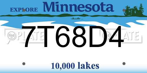 7T68D4 Minnesota License Plate