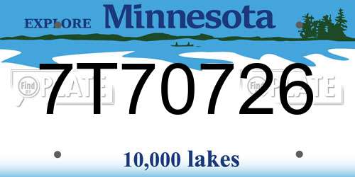 7T70726 Minnesota License Plate