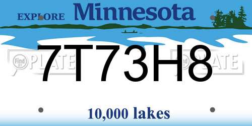 7T73H8 Minnesota License Plate