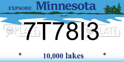 7T78I3 Minnesota License Plate
