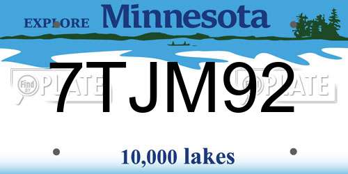 7TJM92 Minnesota License Plate