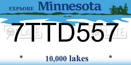 7TTD557 Minnesota License Plate