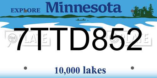 7TTD852 Minnesota License Plate