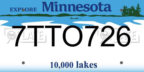7TTO726 Minnesota License Plate