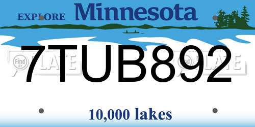 7TUB892 Minnesota License Plate