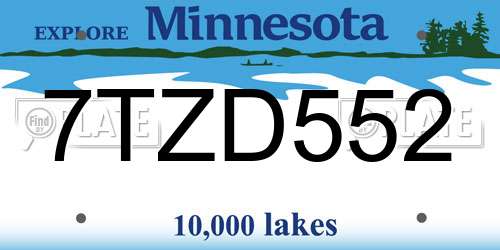 7TZD552 Minnesota License Plate