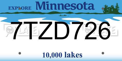 7TZD726 Minnesota License Plate