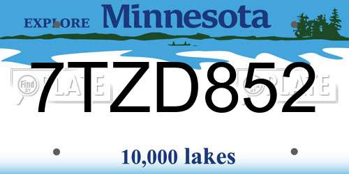 7TZD852 Minnesota License Plate