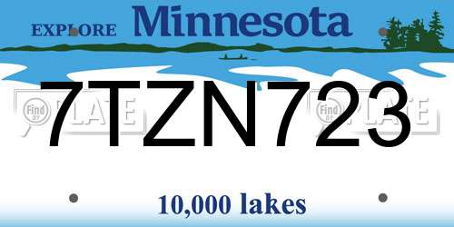 7TZN723 Minnesota License Plate