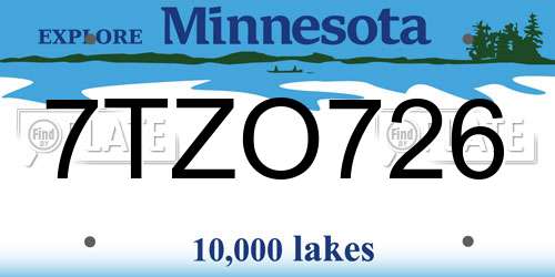 7TZO726 Minnesota License Plate