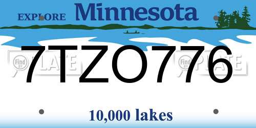 7TZO776 Minnesota License Plate