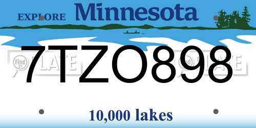 7TZO898 Minnesota License Plate