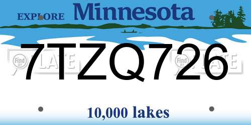 7TZQ726 Minnesota License Plate