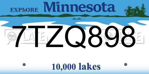 7TZQ898 Minnesota License Plate