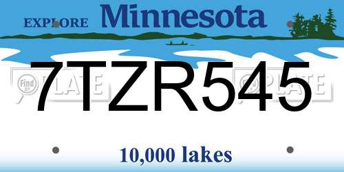 7TZR545 Minnesota License Plate