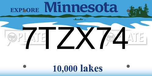 7TZX74 Minnesota License Plate