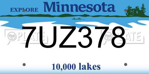 7UZ378 Minnesota License Plate