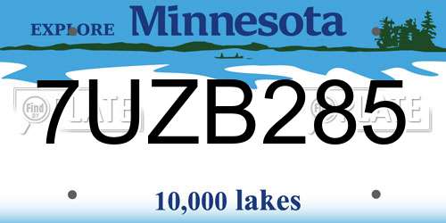 7UZB285 Minnesota License Plate