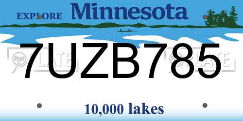 7UZB785 Minnesota License Plate